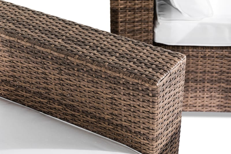 Bahamas Liten Loungegrupp Utomhus - 3-sits Litet Loungeset i Konstrotting för Uteplats och Trädgård - Beige / Vita dynor - Trädgård & spabad - Utemiljö - Altan & terrass - Altanmöbler