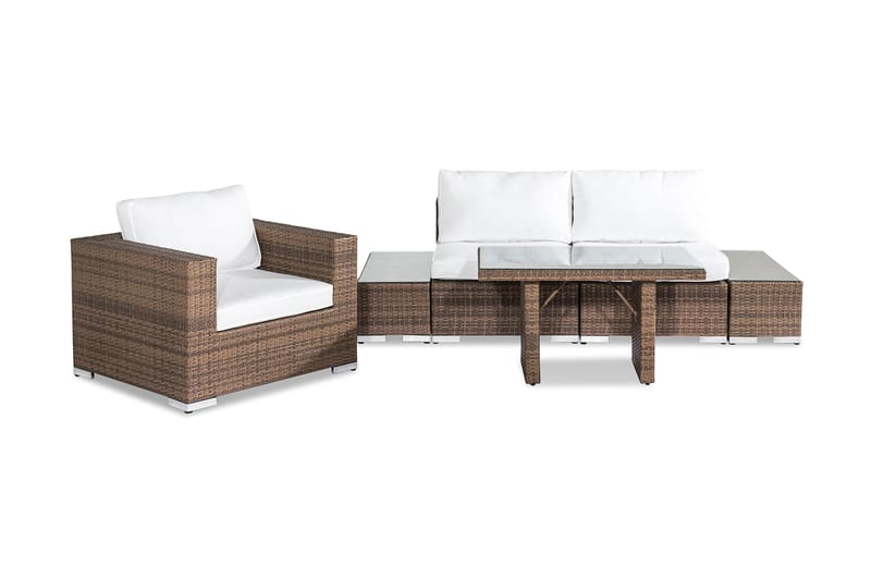 Bahamas Liten Loungegrupp Utomhus - 3-sits Litet Loungeset med Utefåtölj i Konstrotting för Uteplats och Balkong - Beige / Vita dynor - Trädgård & spabad - Utemiljö - Altan & terrass - Altanmöbler