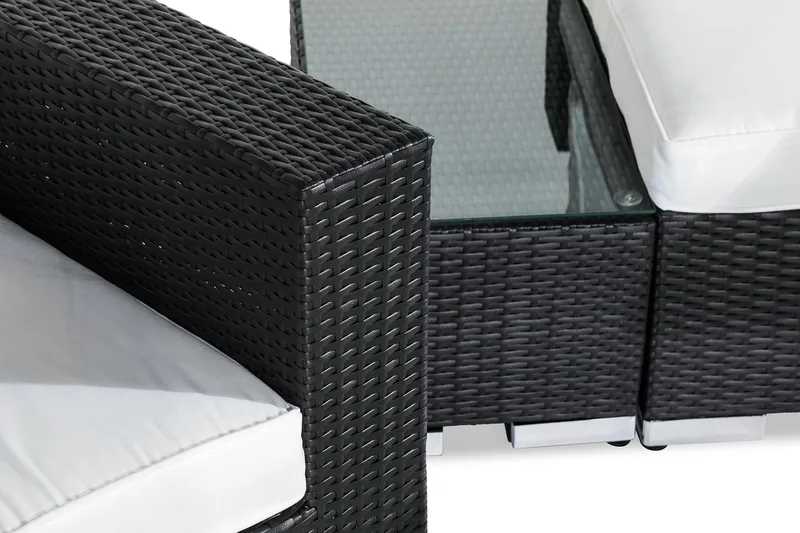 Bahamas Liten loungegrupp utomhus - Soffgrupp till balkong 3-sits Litet loungeset konstrotting utemöbler - Svart / Vita dynor - Trädgård & spabad - Utemiljö - Altan & terrass - Altanmöbler