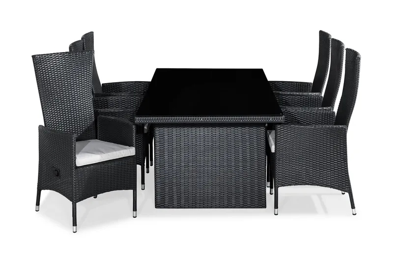 Bahamas Liten loungegrupp utomhus - Soffgrupp till balkong 3-sits Litet loungeset konstrotting utemöbler - Svart / Vita dynor - Trädgård & spabad - Utemiljö - Altan & terrass - Altanmöbler