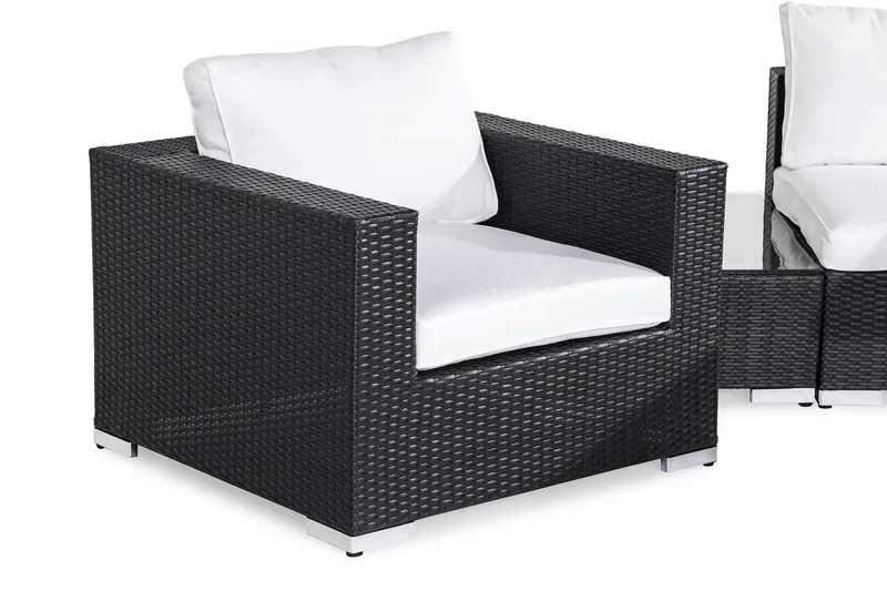 Bahamas Liten loungegrupp utomhus - Soffgrupp till balkong 3-sits Litet loungeset konstrotting utemöbler - Svart / Vita dynor - Trädgård & spabad - Utemiljö - Altan & terrass - Altanmöbler