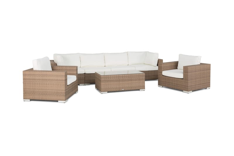 Bahamas Loungegrupp 6-sits 1 Bord - Sand / Vita dynor - Trädgård & spabad - Utemiljö - Altan & terrass - Altanmöbler