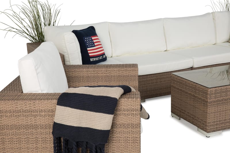 Bahamas Loungegrupp 6-sits 1 Bord - Sand / Vita dynor - Trädgård & spabad - Utemiljö - Altan & terrass - Altanmöbler