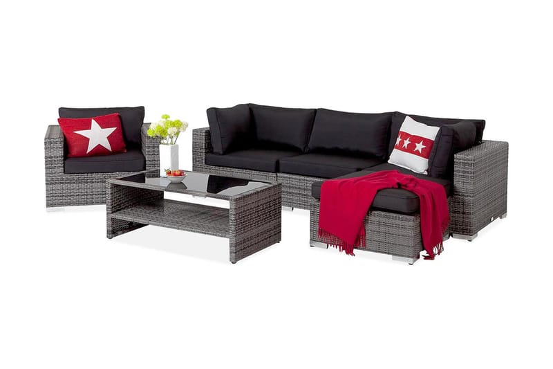 Bahamas Loungegrupp ute - Soffgrupp för trädgård med 5-sits - Loungeset konstrotting utemöbler - Grå / Svarta dynor - Trädgård & spabad - Utemiljö - Altan & terrass - Altanmöbler