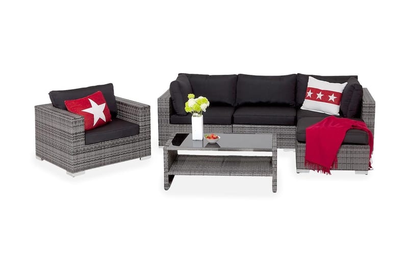 Bahamas Loungegrupp ute - Soffgrupp för trädgård med 5-sits - Loungeset konstrotting utemöbler - Grå / Svarta dynor - Trädgård & spabad - Utemiljö - Altan & terrass - Altanmöbler