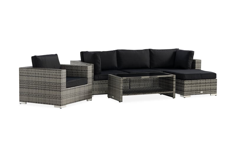 Bahamas Loungegrupp ute - Soffgrupp för trädgård med 5-sits - Loungeset konstrotting utemöbler - Grå / Svarta dynor - Trädgård & spabad - Utemiljö - Altan & terrass - Altanmöbler