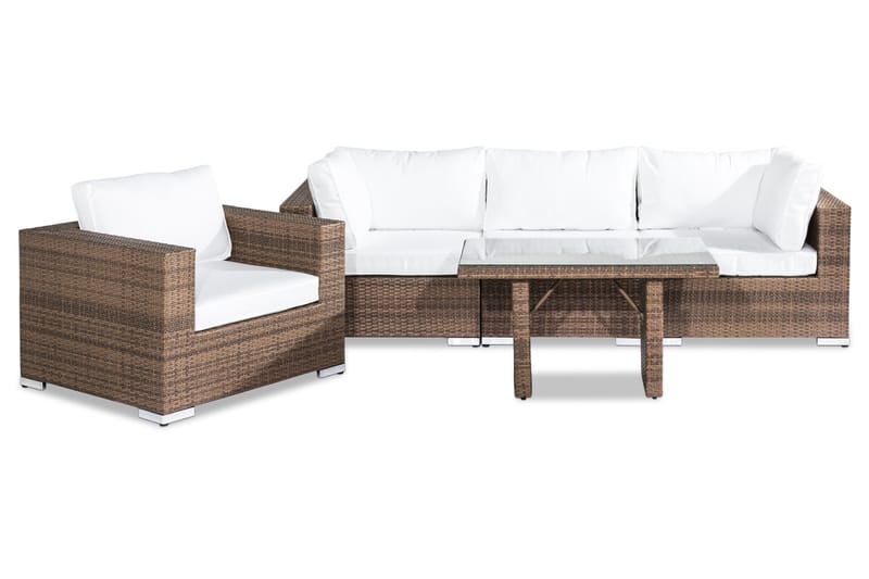 Bahamas Loungegrupp Utomhus - 4-sits Konstrotting Utemöbler Loungeset för Uteplats - Beige / Vita dynor - Trädgård & spabad - Utemiljö - Altan & terrass - Altanmöbler