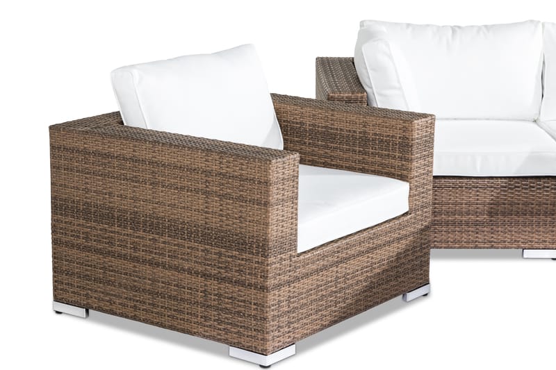 Bahamas Loungegrupp Utomhus - 4-sits Konstrotting Utemöbler Loungeset för Uteplats - Beige / Vita dynor - Trädgård & spabad - Utemiljö - Altan & terrass - Altanmöbler