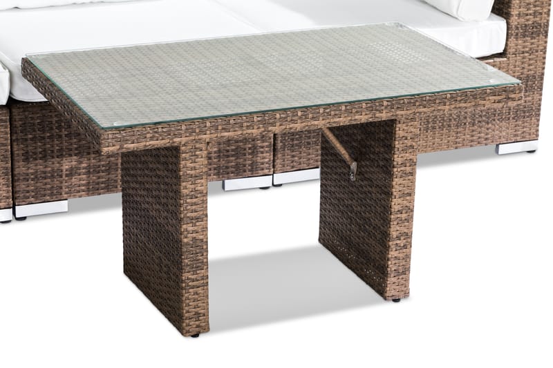 Bahamas Loungegrupp Utomhus - 4-sits Konstrotting Utemöbler Loungeset för Uteplats - Beige / Vita dynor - Trädgård & spabad - Utemiljö - Altan & terrass - Altanmöbler