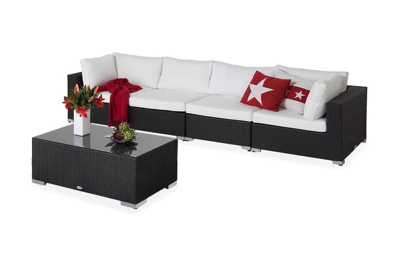 Bahamas Loungegrupp Utomhus - 4-sits Konstrotting Utemöbler Loungeset för Uteplats och Trädgård - Svart / Vita dynor / Plast - Trädgård & spabad - Utemiljö - Altan & terrass - Altanmöbler
