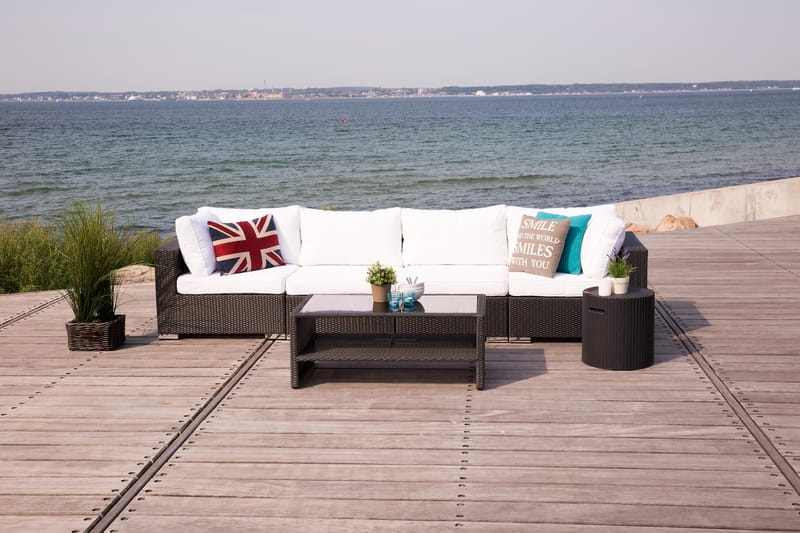 Bahamas Loungegrupp Utomhus - 4-sits Konstrotting Utemöbler Loungeset för Uteplats och Trädgård - Svart / Vita dynor / Plast - Trädgård & spabad - Utemiljö - Altan & terrass - Altanmöbler