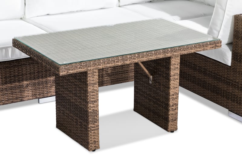 Bahamas Loungegrupp Utomhus - 5-sits Konstrotting Utemöbler Loungeset för Uteplats och Trädgård - Brun / Vita dynor - Trädgård & spabad - Utemiljö - Altan & terrass - Altanmöbler