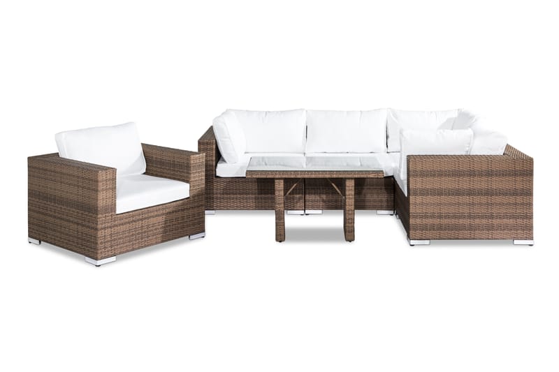 Bahamas Loungegrupp Utomhus - 5-sits Konstrotting Utemöbler Loungeset för Uteplats och Trädgård - Brun / Vita dynor - Trädgård & spabad - Utemiljö - Altan & terrass - Altanmöbler