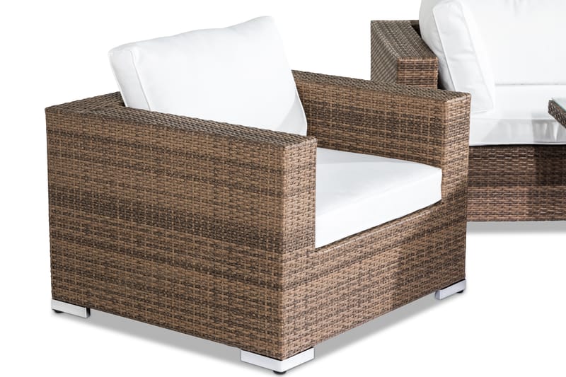 Bahamas Loungegrupp Utomhus - 5-sits Konstrotting Utemöbler Loungeset för Uteplats och Trädgård - Brun / Vita dynor - Trädgård & spabad - Utemiljö - Altan & terrass - Altanmöbler