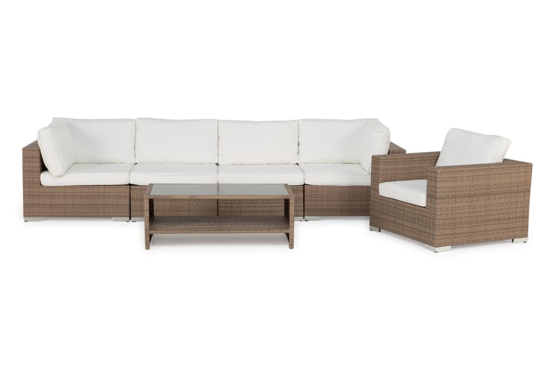 Bahamas Loungegrupp Utomhus - 5-sits Konstrotting Utemöbler Loungeset för Uteplats och Uterum - Beige / Vita dynor - Trädgård & spabad - Utemiljö - Altan & terrass - Altanmöbler