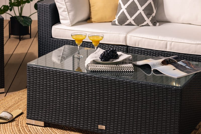 Bahamas Loungegrupp utomhus - Soffgrupp för trädgård med 5-sits - Loungeset konstrotting utemöbler - Svart / Vita dynor - Trädgård & spabad - Utemiljö - Altan & terrass - Altanmöbler
