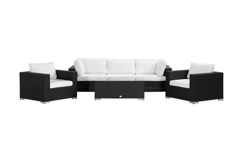 Bahamas Loungegrupp utomhus - Soffgrupp för trädgård med 5-sits - Loungeset konstrotting utemöbler - Svart / Vita dynor - Trädgård & spabad - Utemiljö - Altan & terrass - Altanmöbler