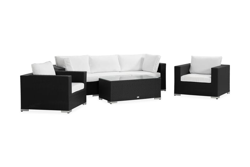 Bahamas Loungegrupp utomhus - Soffgrupp för trädgård med 5-sits - Loungeset konstrotting utemöbler - Svart / Vita dynor - Trädgård & spabad - Utemiljö - Altan & terrass - Altanmöbler