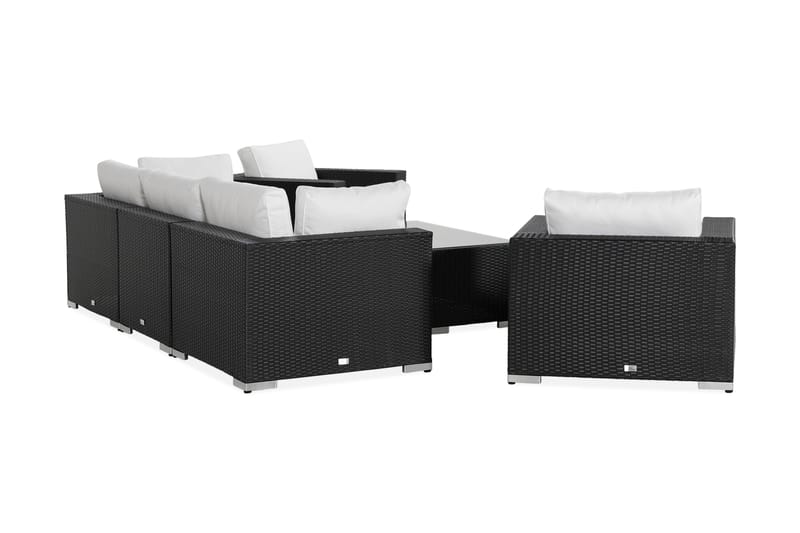 Bahamas Loungegrupp utomhus - Soffgrupp för trädgård med 5-sits - Loungeset konstrotting utemöbler - Svart / Vita dynor - Trädgård & spabad - Utemiljö - Altan & terrass - Altanmöbler