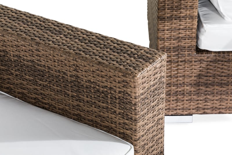 Bahamas Loungegrupp utomhus - Soffgrupp till trädgård 5-sits - Loungeset konstrotting utemöbler - Beige / Brun med vita dynor - Trädgård & spabad - Utemiljö - Altan & terrass - Altanmöbler