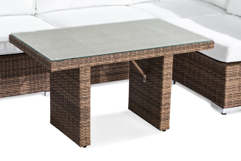 Bahamas Loungegrupp utomhus - Soffgrupp till trädgård 5-sits - Loungeset konstrotting utemöbler - Beige / Brun med vita dynor - Trädgård & spabad - Utemiljö - Altan & terrass - Altanmöbler