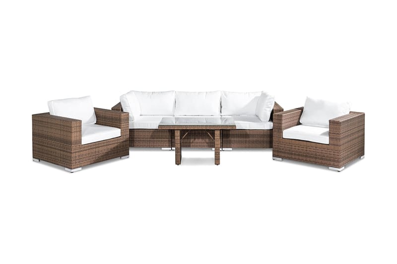 Bahamas Loungegrupp utomhus - Soffgrupp till trädgård 5-sits - Loungeset konstrotting utemöbler - Beige / Sand / Vit dyna - Trädgård & spabad - Utemiljö - Altan & terrass - Altanmöbler