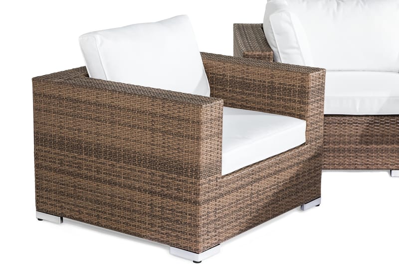 Bahamas Loungegrupp utomhus - Soffgrupp till trädgård 5-sits - Loungeset konstrotting utemöbler - Beige / Sand / Vit dyna - Trädgård & spabad - Utemiljö - Altan & terrass - Altanmöbler