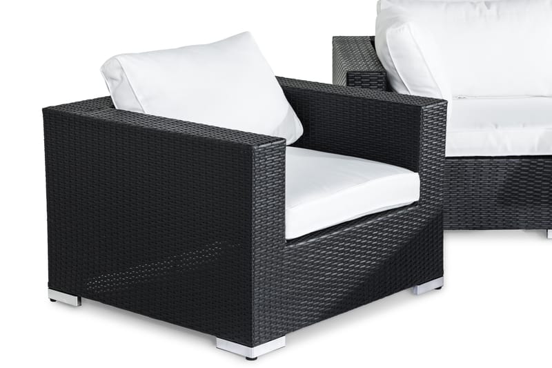 Bahamas Loungegrupp utomhus -Soffgrupp till uteplats& trädgård 4-sits - Loungeset konstrotting utemöbler - Svart / Vita dynor - Trädgård & spabad - Utemiljö - Altan & terrass - Altanmöbler