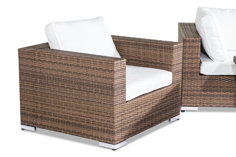 Bahamas Loungegrupp utomhus - Soffgrupp till uteplats 4-sits - Loungeset konstrotting utemöbler - 2 fåtöljer - Sand / Brun / VIta dynor - Trädgård & spabad - Utemiljö - Altan & terrass - Altanmöbler