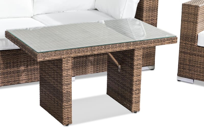 Bahamas Loungegrupp utomhus - Soffgrupp till uteplats 4-sits - Loungeset konstrotting utemöbler - 2 fåtöljer - Sand / Brun / VIta dynor - Trädgård & spabad - Utemiljö - Altan & terrass - Altanmöbler