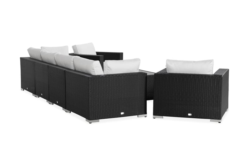 Bahamas Stor loungegrupp utomhus - Soffgrupp till trädgård 6-sits - Loungeset konstrotting utemöbler - Svart / Vita dynor - Trädgård & spabad - Utemiljö - Altan & terrass - Altanmöbler