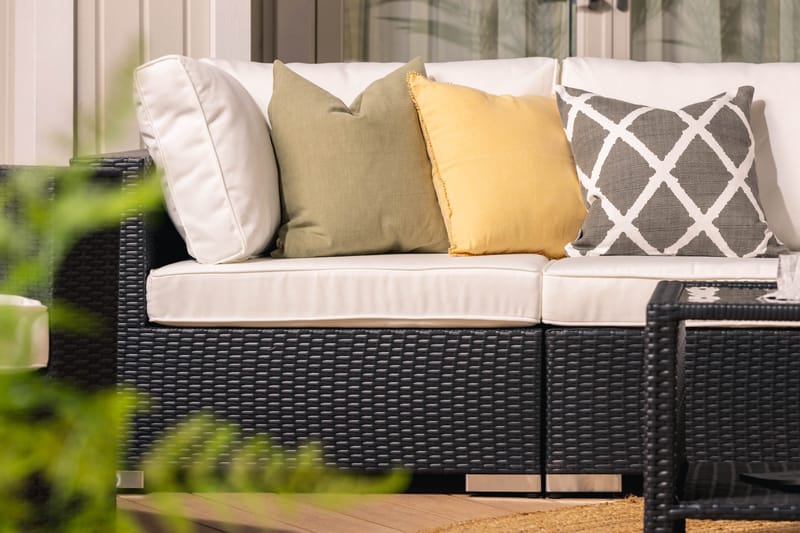 Bahamas Stor loungegrupp utomhus - Soffgrupp till trädgård 6-sits - Loungeset konstrotting utemöbler - Svart / Vita dynor - Trädgård & spabad - Utemiljö - Altan & terrass - Altanmöbler