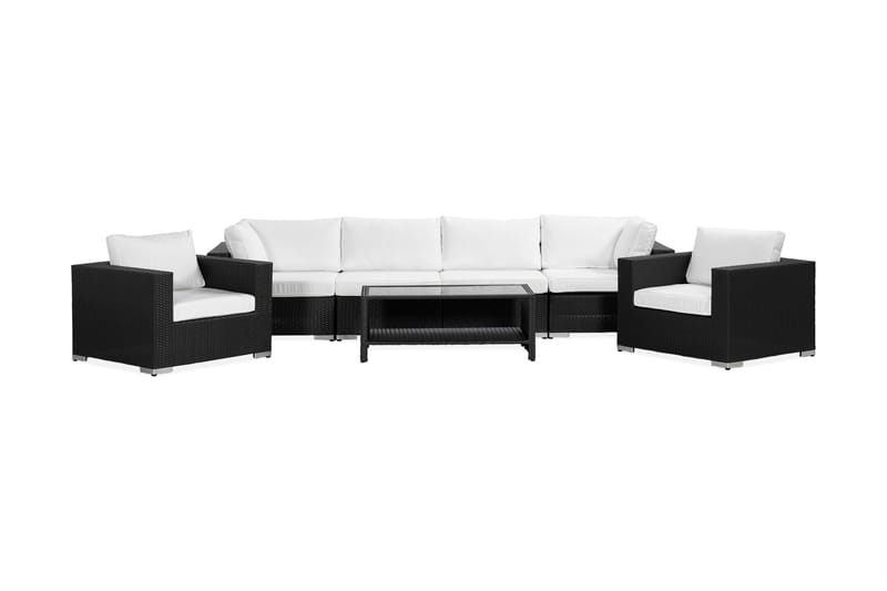 Bahamas Stor loungegrupp utomhus - Soffgrupp till trädgård 6-sits - Loungeset konstrotting utemöbler - Svart / Vita dynor - Trädgård & spabad - Utemiljö - Altan & terrass - Altanmöbler