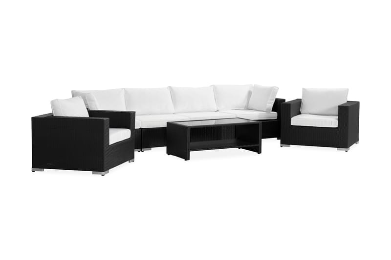 Bahamas Stor loungegrupp utomhus - Soffgrupp till trädgård 6-sits - Loungeset konstrotting utemöbler - Svart / Vita dynor - Trädgård & spabad - Utemiljö - Altan & terrass - Altanmöbler