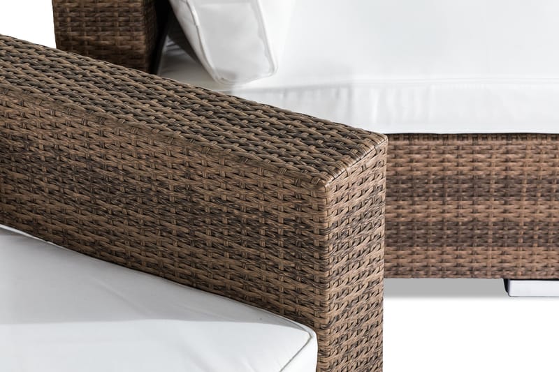 Bahamas Stor loungegrupp utomhus - Soffgrupp till uteplats 6-sits - Loungeset konstrotting utemöbler - Sand / Brun / Vita dynor - Trädgård & spabad - Utemiljö - Altan & terrass - Altanmöbler