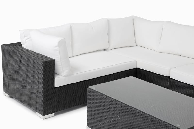 Bahamas Stor loungegrupp utomhus - Soffgrupp till uteplatsen 6-sits - Loungeset utemöbler - Svart / Vita dynor - Trädgård & spabad - Utemiljö - Altan & terrass - Altanmöbler
