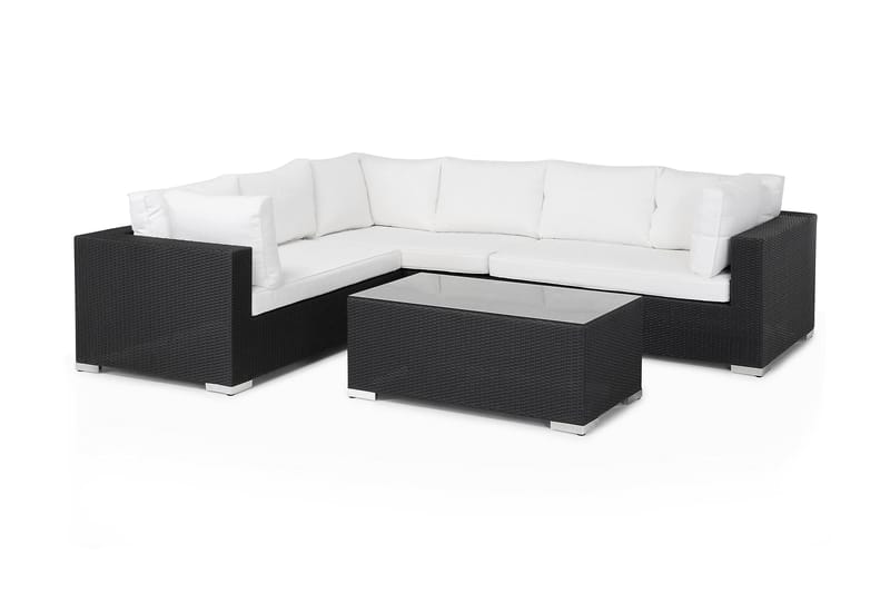 Bahamas Stor loungegrupp utomhus - Soffgrupp till uteplatsen 6-sits - Loungeset utemöbler - Svart / Vita dynor - Trädgård & spabad - Utemiljö - Altan & terrass - Altanmöbler