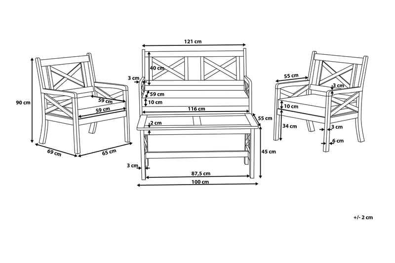 Baltic Loungegrupp Utomhus 100 cm - Vit - Utemöbler - Loungemöbler - Loungegrupp & Loungeset
