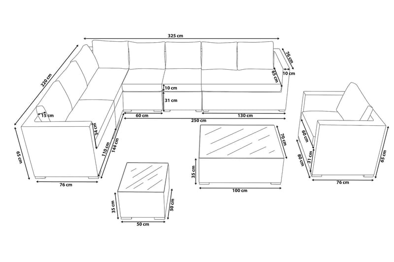 Comfy Loungegrupp Utomhus 76 cm - Grå - Utemöbler - Loungemöbler - Loungegrupp & Loungeset