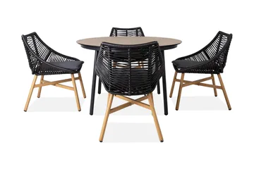 Helsinki Matgrupp Utomhus 120 cm Rund + 4 Utestolar m Dyna - Svart/Natur/Grå - Utemöbler - Utegrupp - Matgrupp utomhus