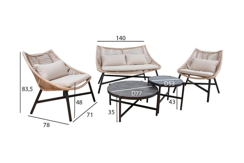 Helsinki Soffgrupp Utomhus - Natur/Svart - Utemöbler - Loungemöbler - Loungegrupp & Loungeset