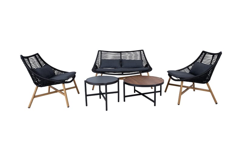 Helsinki Soffgrupp Utomhus - Svart/Natur/Grå - Utemöbler - Loungemöbler - Loungegrupp & Loungeset