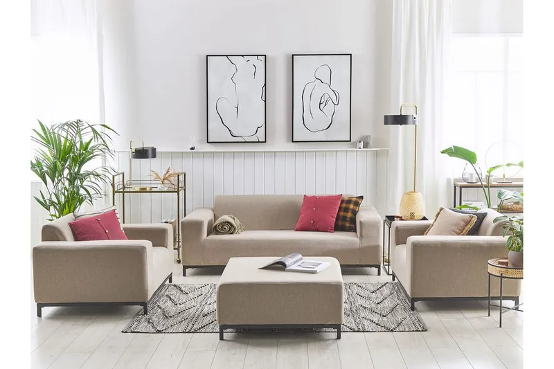 Hughen Loungegrupp Utomhus 5-sits - Beige/Svart - Utemöbler - Loungemöbler - Loungegrupp & Loungeset