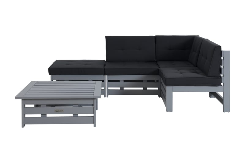 Husarn HörnLoungegrupp utomhus - Soffgrupp till uteplats 4-sits - Loungeset trä utemöbler - Matt grå / Svarta dynor - Trädgård & spabad - Utemiljö - Altan & terrass - Altanmöbler