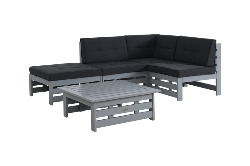 Husarn HörnLoungegrupp utomhus - Soffgrupp till uteplats 4-sits - Loungeset trä utemöbler - Matt grå / Svarta dynor - Trädgård & spabad - Utemiljö - Altan & terrass - Altanmöbler