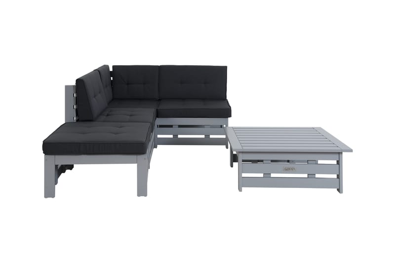 Husarn HörnLoungegrupp utomhus - Soffgrupp till uteplats 4-sits - Loungeset trä utemöbler - Matt grå / Svarta dynor - Trädgård & spabad - Utemiljö - Altan & terrass - Altanmöbler