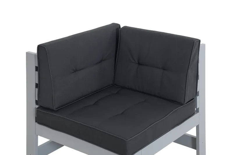Husarn Hörnmodul Utomhus - Hörndel i Trä för Uteplats - Grå / Svarta dynor - Utemöbler - Loungemöbler - Loungegrupp & Loungeset