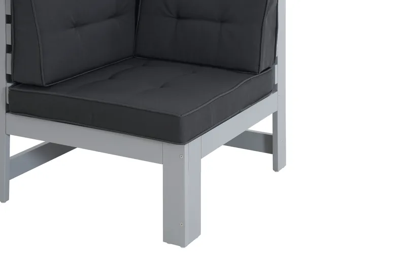 Husarn Hörnmodul Utomhus - Hörndel i Trä för Uteplats - Grå / Svarta dynor - Utemöbler - Loungemöbler - Loungegrupp & Loungeset