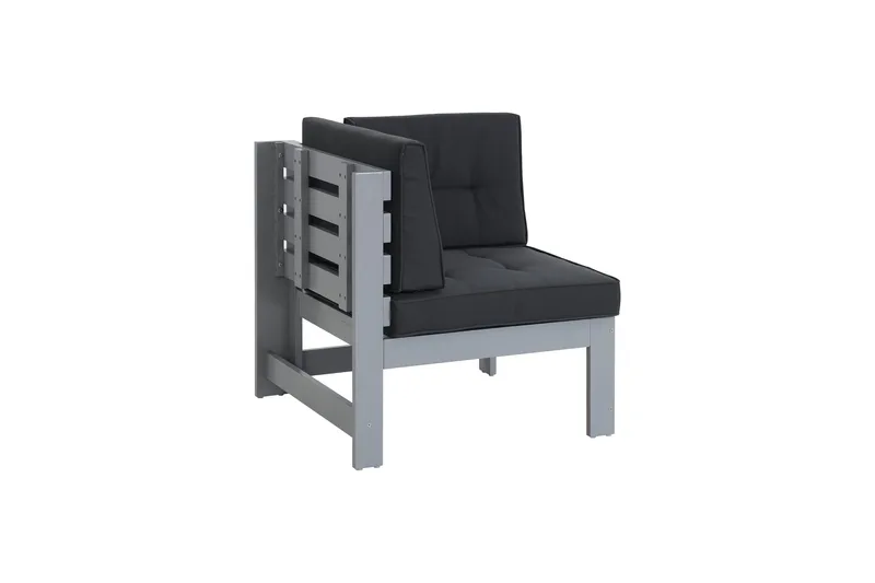 Husarn Hörnmodul Utomhus - Hörndel i Trä för Uteplats - Grå / Svarta dynor - Utemöbler - Loungemöbler - Loungegrupp & Loungeset