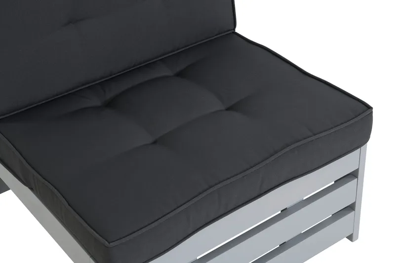 Husarn Mittmodul Utomhus - Mittendel i Trä för Uteplats - Grå / Svarta dynor - Utemöbler - Loungemöbler - Loungegrupp & Loungeset